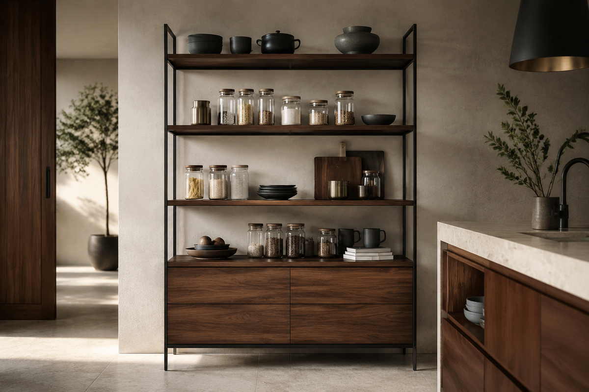 Collection Cuisine Velkyn — rangement noir et bois