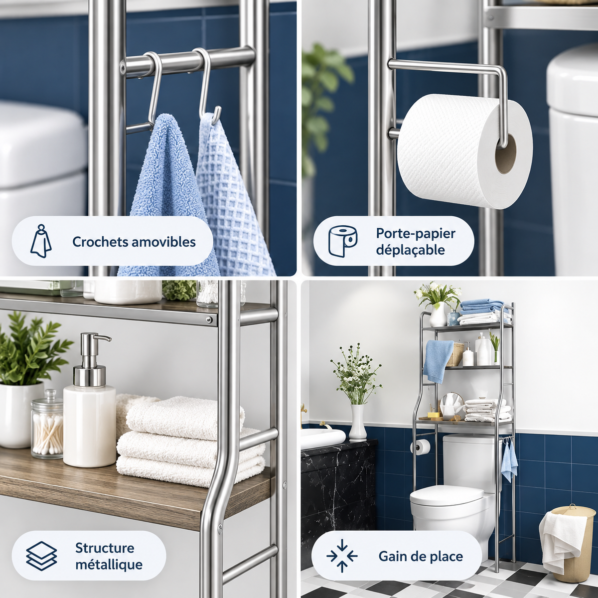 Étagère WC – 3 niveaux, métal