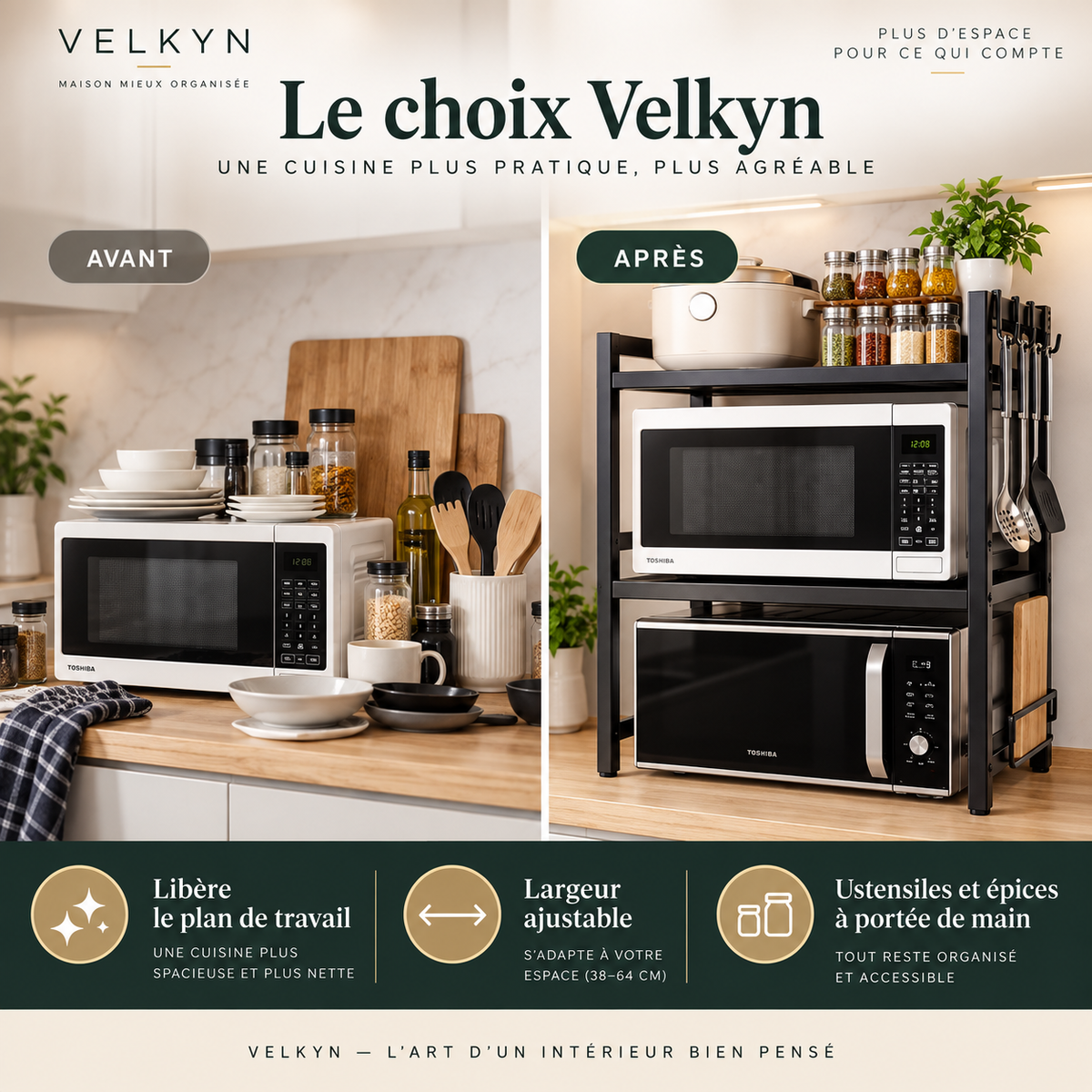 Étagère micro-ondes 3 niveaux – Rangement cuisine