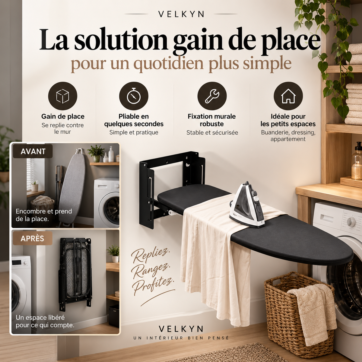 Table à repasser murale rabattable – Format compact