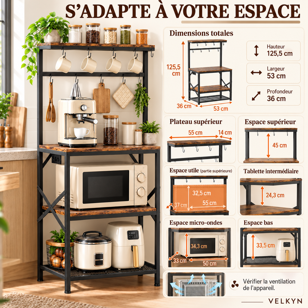 Meuble micro-ondes 3 niveaux – étagère de rangement