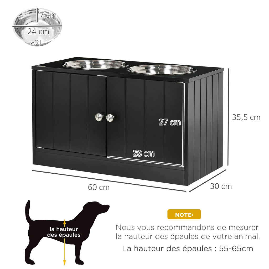 Support de gamelles surélevé – 2 bols inox de 2 L