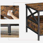 Table basse avec 2 tiroirs – Bois brun & métal noir