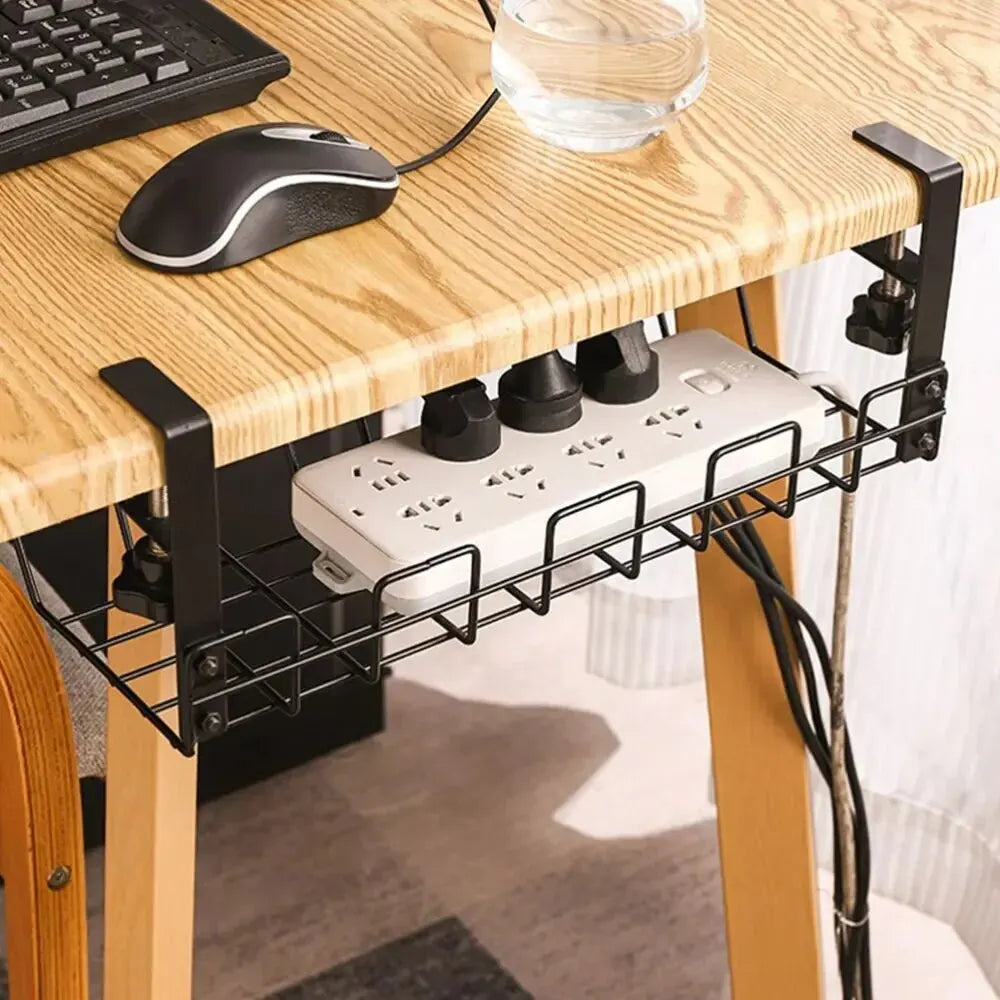 Range-câbles sous bureau – Métal noir – vue d’ensemble