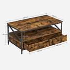 Table basse avec 2 tiroirs – Bois brun & métal noir