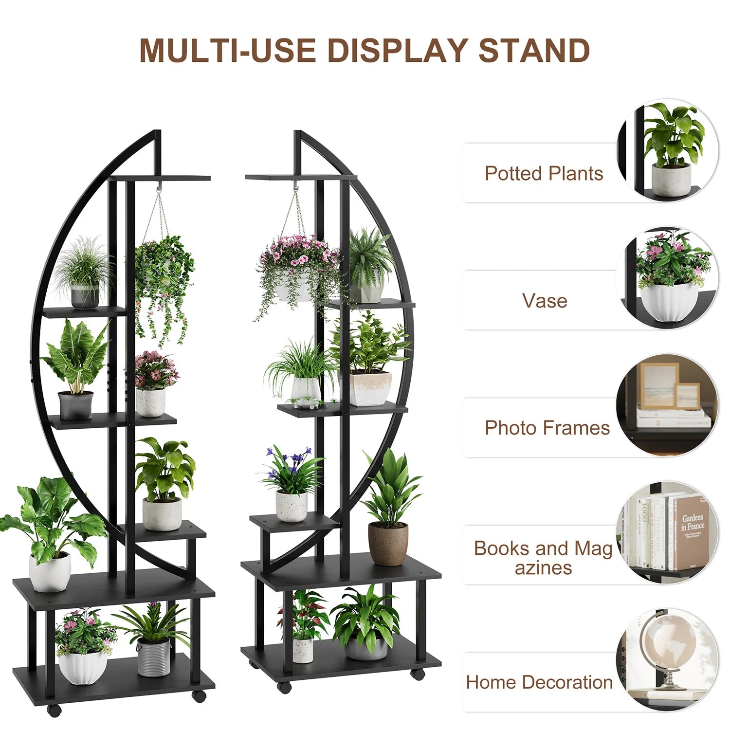 Étagère demi-lune pour plantes – 6 niveaux sur roulettes – vue produit 4