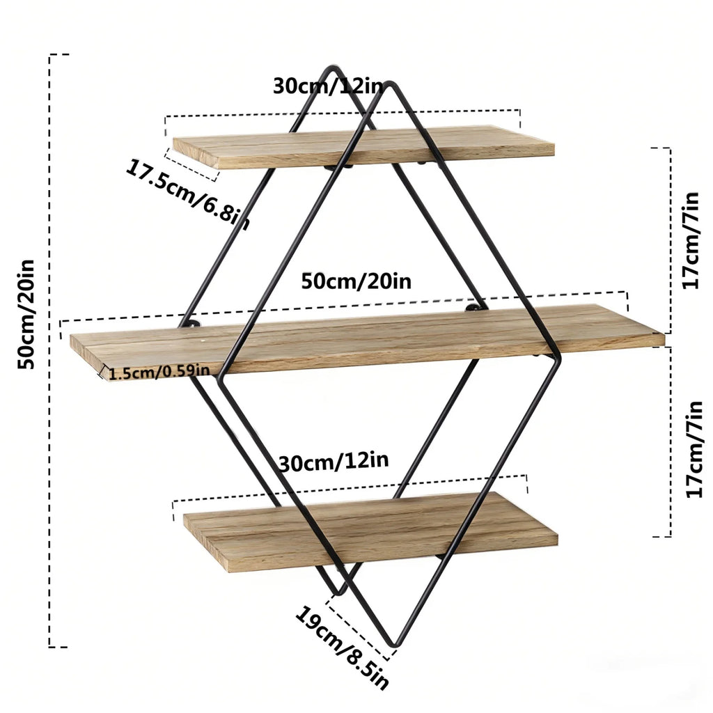 Étagère murale Diamant – Bois et métal noir – vue produit 5