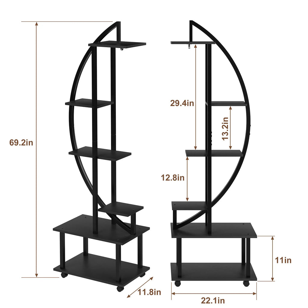 Étagère demi-lune pour plantes – 6 niveaux sur roulettes – vue produit 6