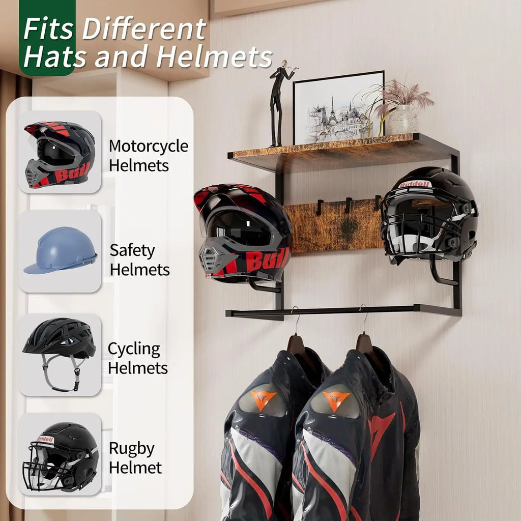 Support mural pour casque et équipement moto – Métal noir – vue produit 6