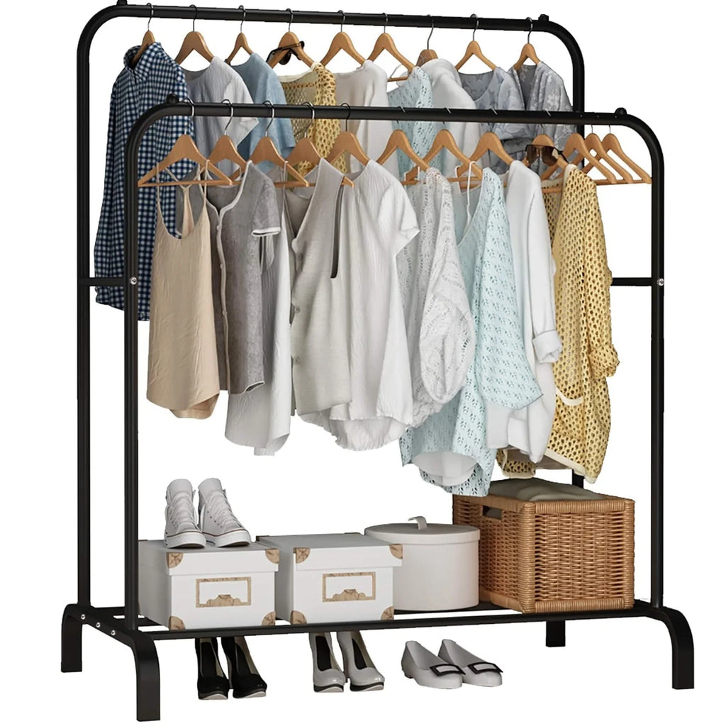 Portant double avec étagère à chaussures – Fer – vue d’ensemble