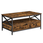 Table basse avec 2 tiroirs – Bois brun & métal noir