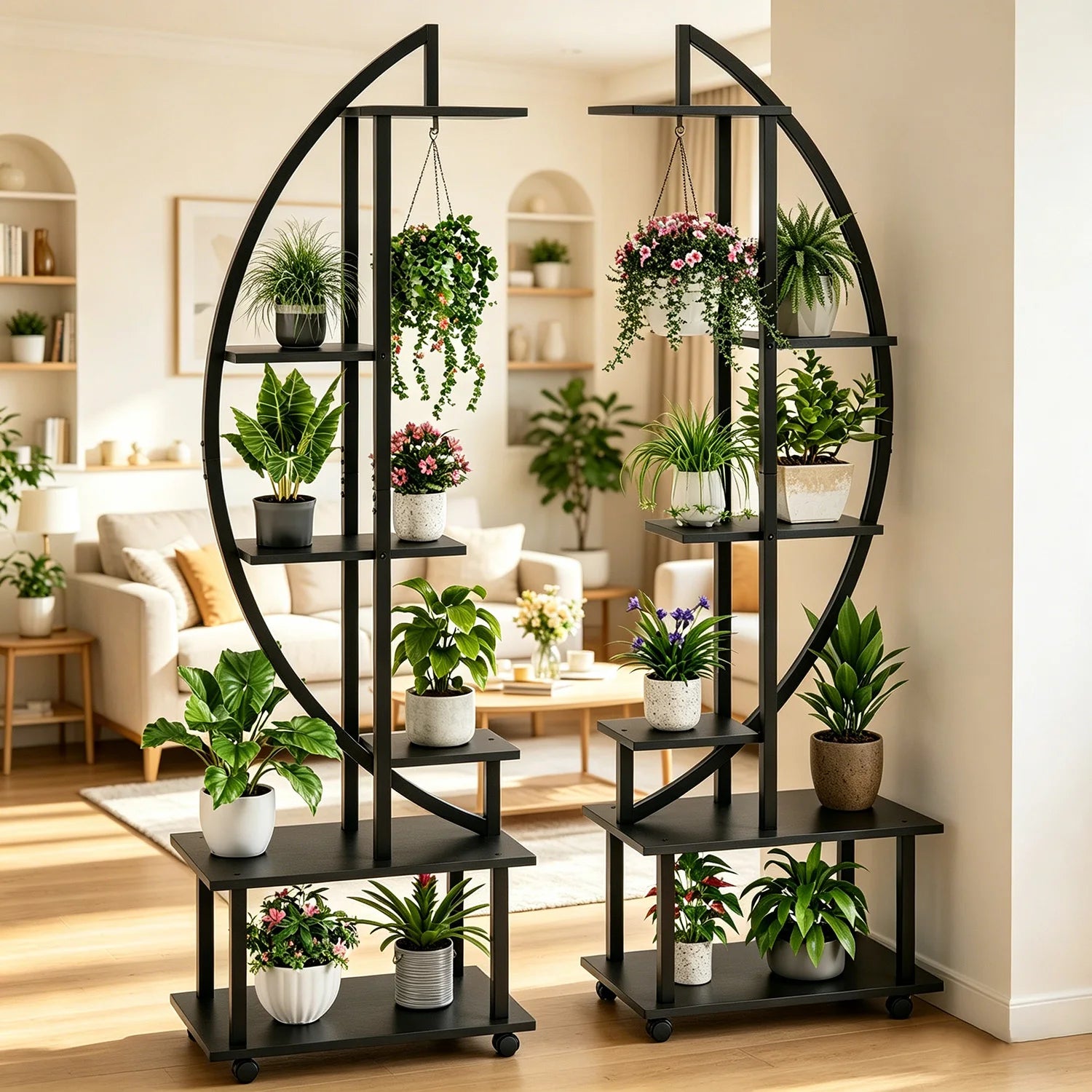Étagère demi-lune pour plantes – 6 niveaux sur roulettes – vue d’ensemble