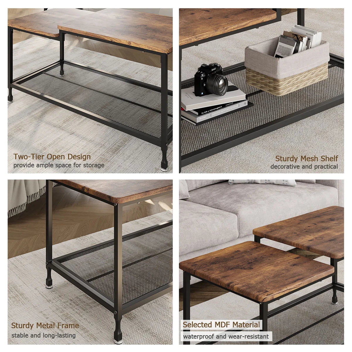 Table basse industrielle – 2 niveaux – vue produit 3