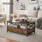 Table basse avec 2 tiroirs – Bois brun & métal noir