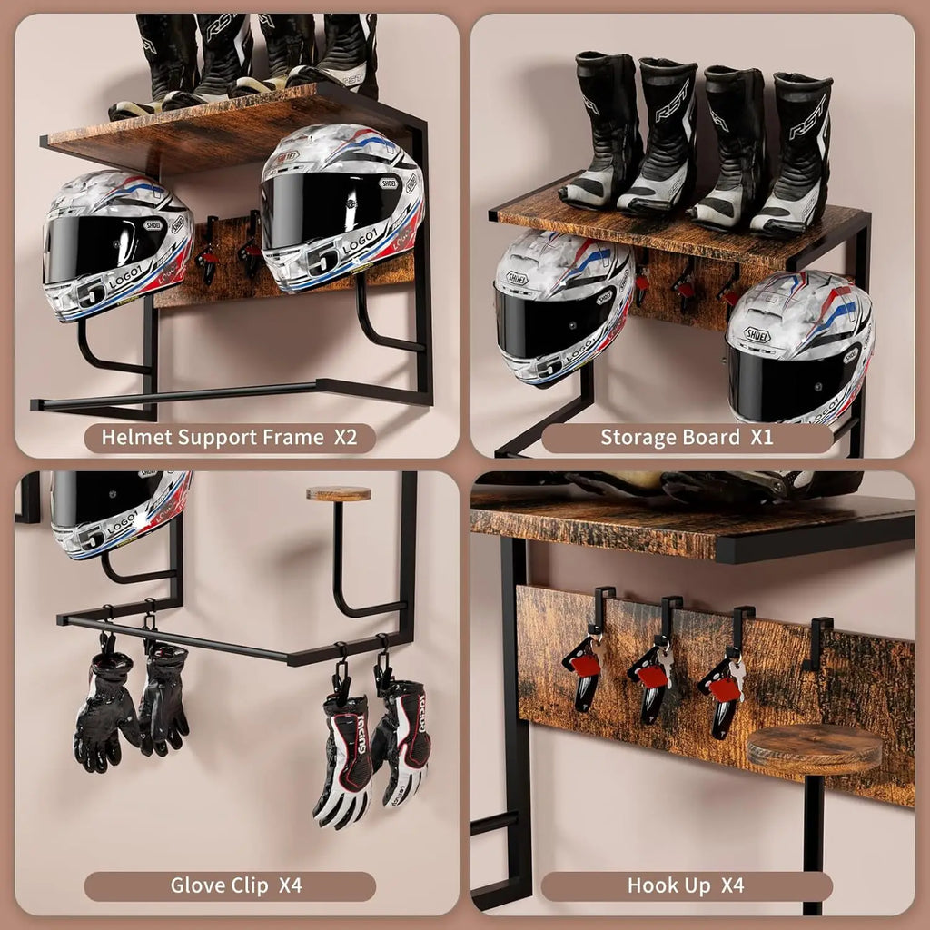 Support mural pour casque et équipement moto – Métal noir – vue produit 3