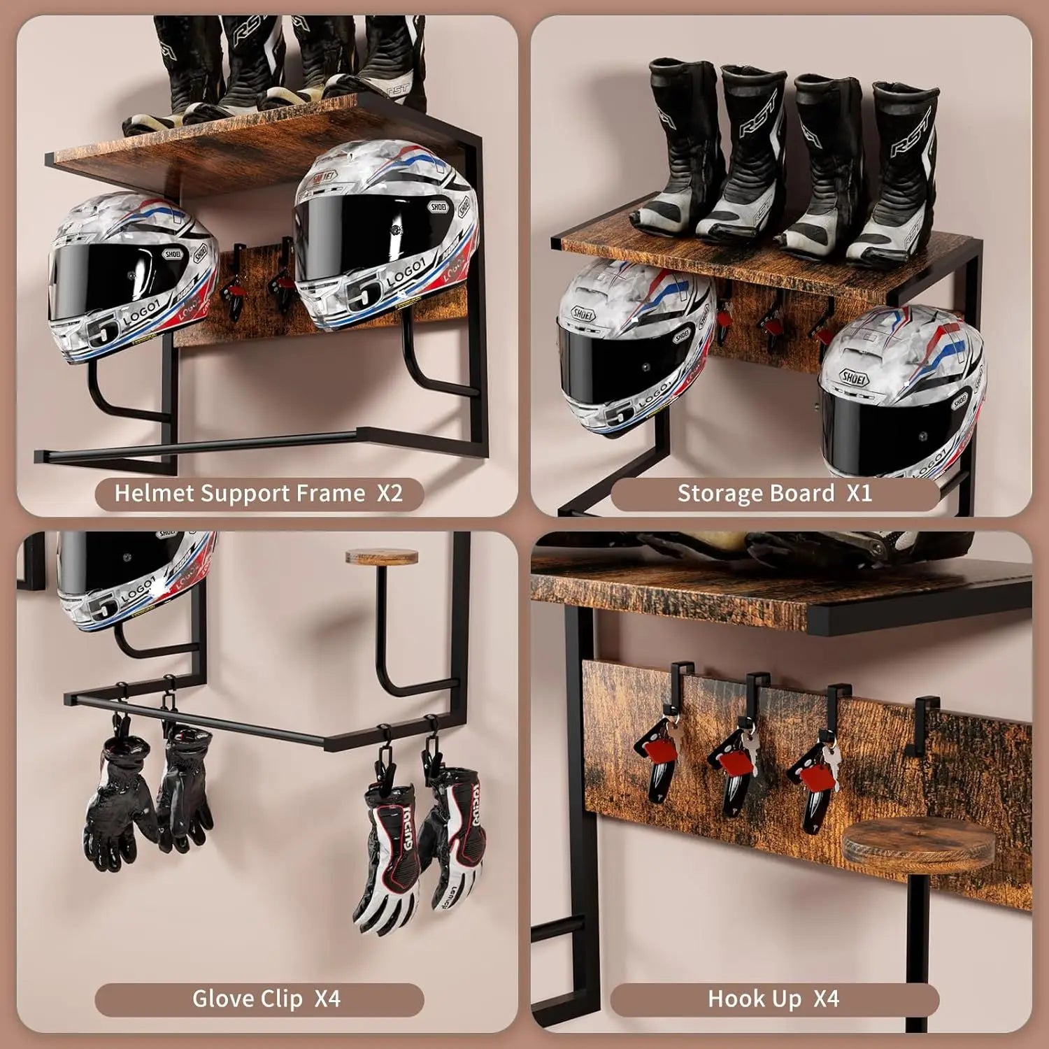 Support mural pour casque et équipement moto – Métal noir – vue produit 3
