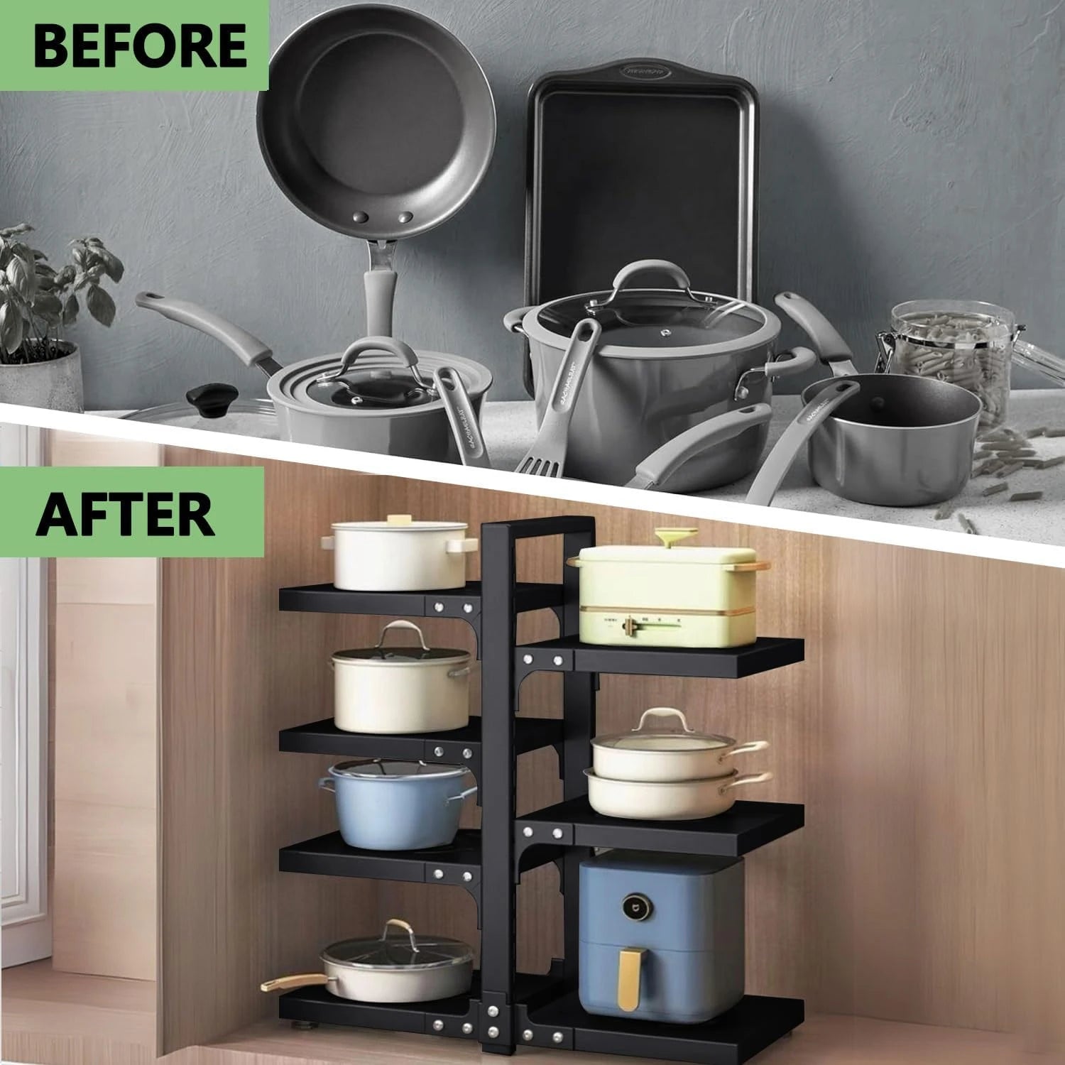 Organiseur réglable pour casseroles – Acier noir – vue produit 3