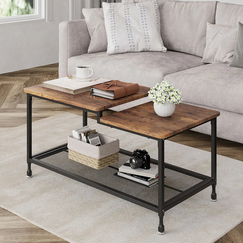 Table basse industrielle – 2 niveaux – vue d’ensemble