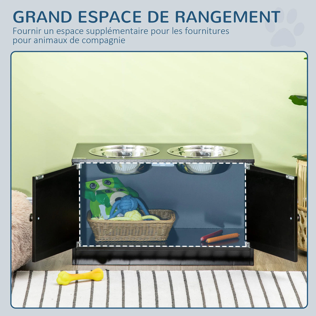 Support de gamelles surélevé – 2 bols inox de 2 L