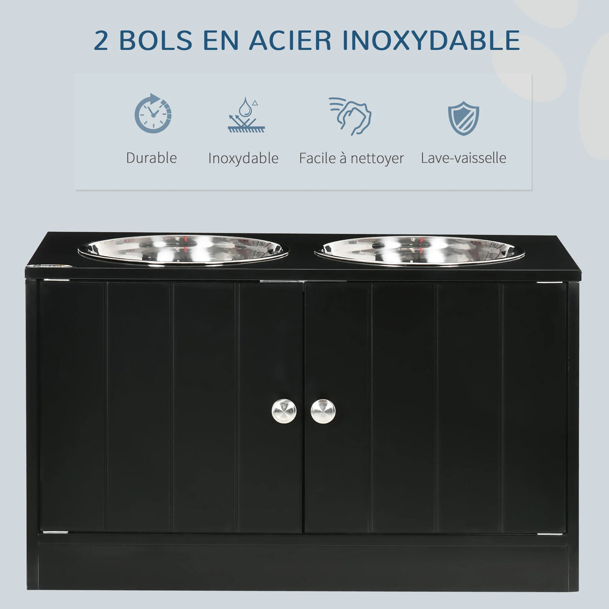 Support de gamelles surélevé – 2 bols inox de 2 L