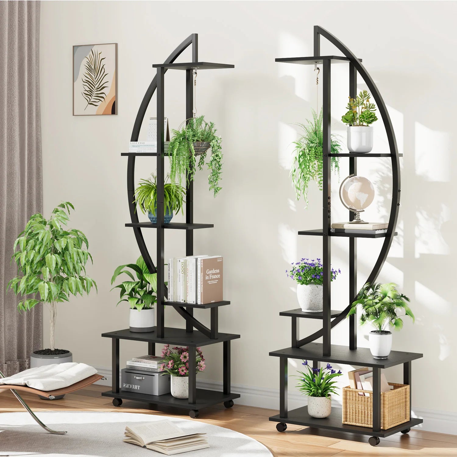 Étagère demi-lune pour plantes – 6 niveaux sur roulettes – vue produit 3