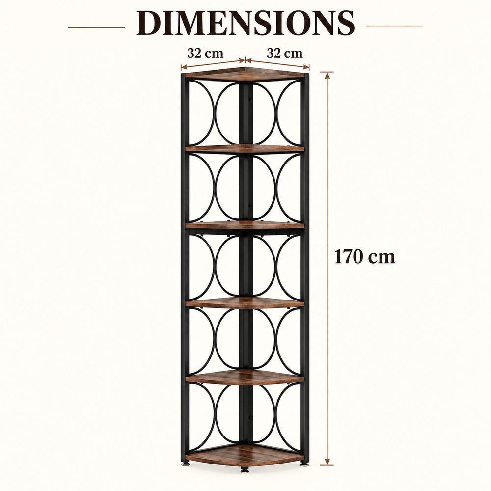 Bibliothèque d’angle 6 niveaux VELKYN — dimensions