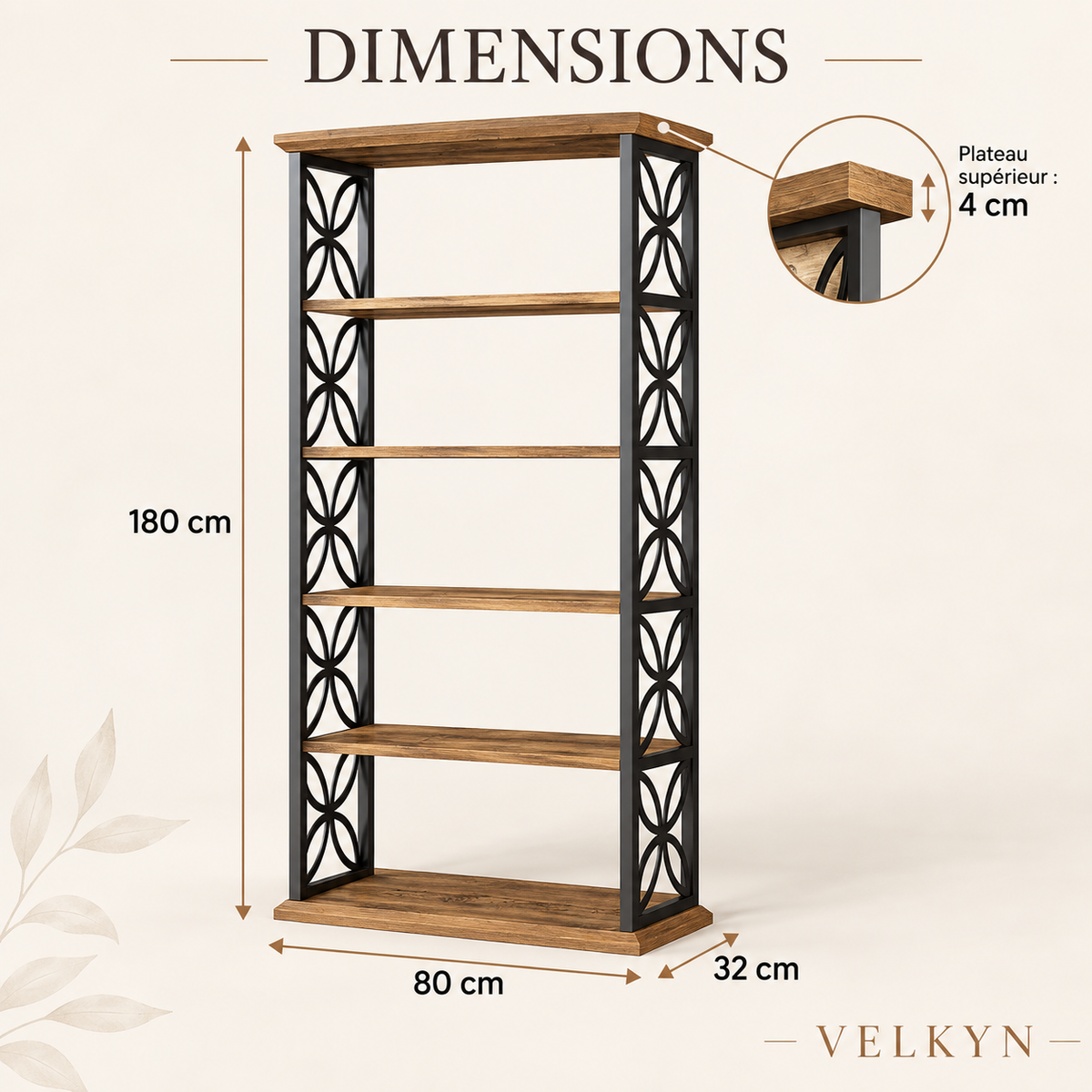 Bibliothèque haute – dimensions 180 × 80 × 32 cm