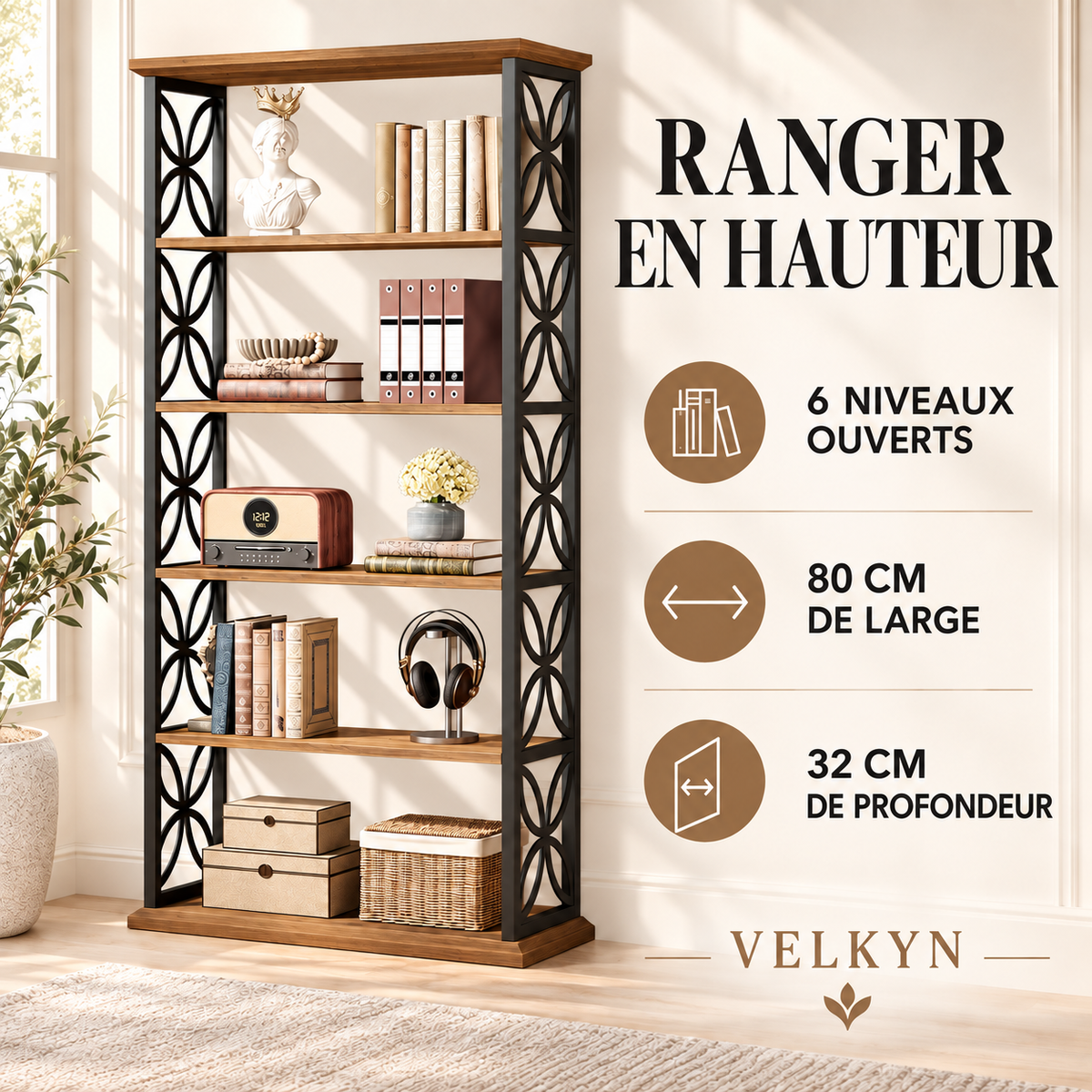 Bibliothèque haute – six niveaux ouverts et format compact