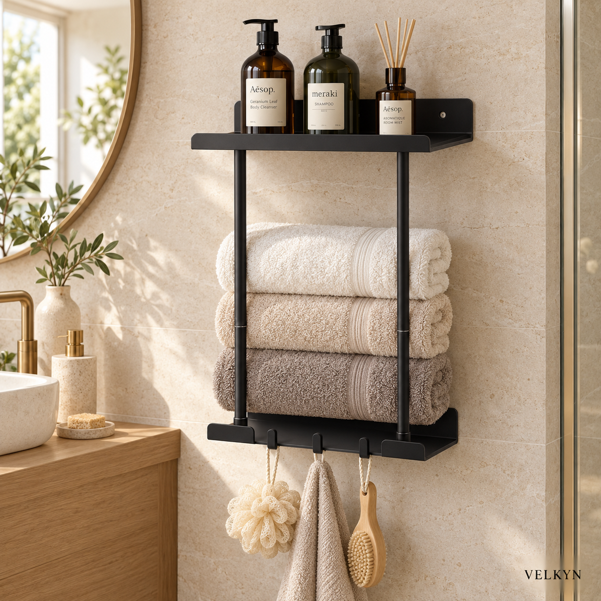Porte-serviettes mural extensible – 40 à 75 cm
