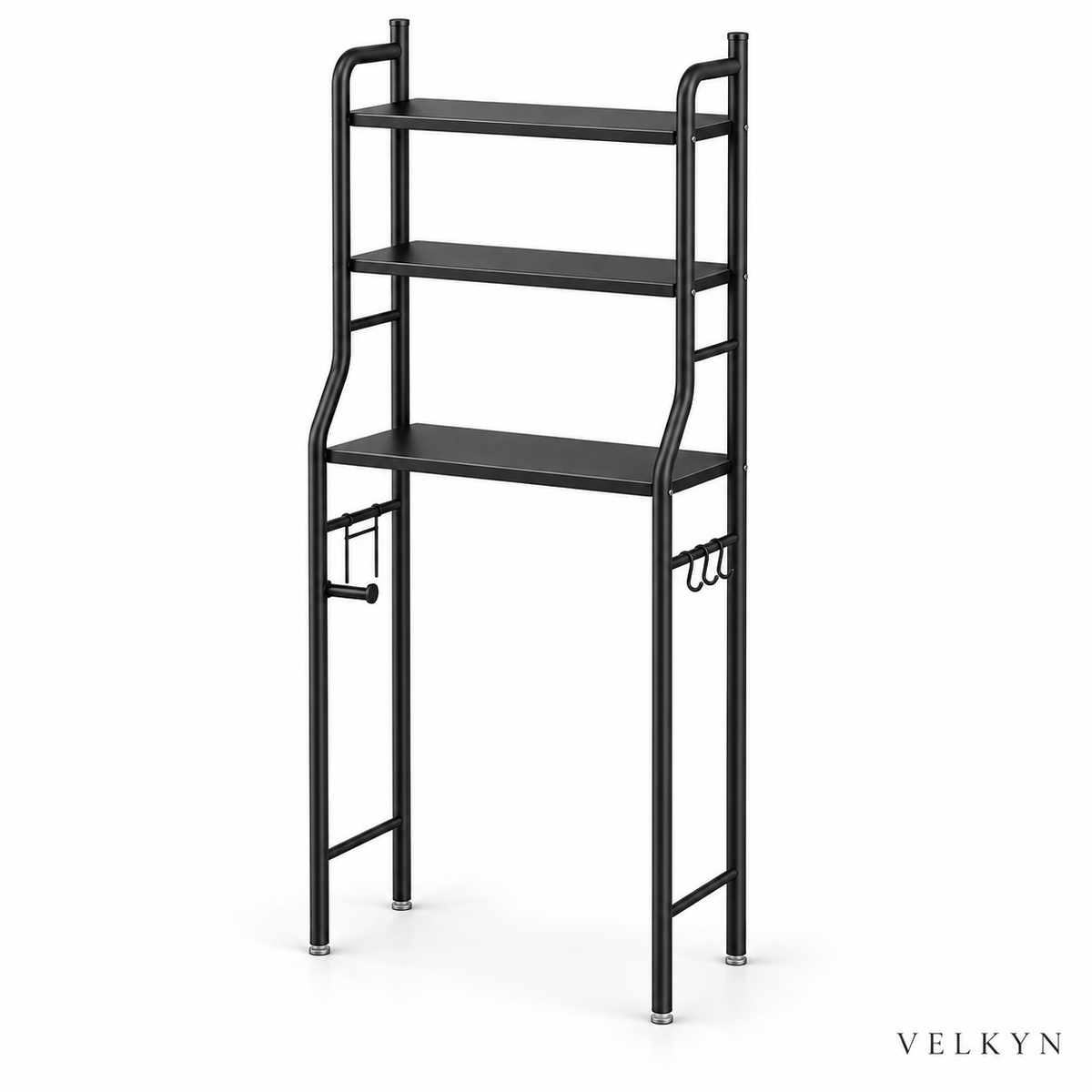 Étagère WC noire à trois niveaux – vue isométrique Velkyn