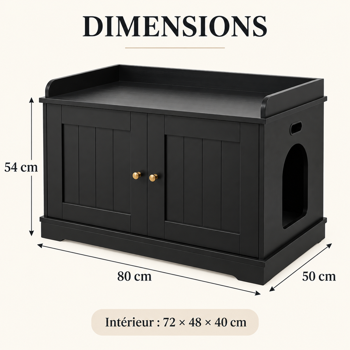 Meuble cache-litière VELKYN — dimensions