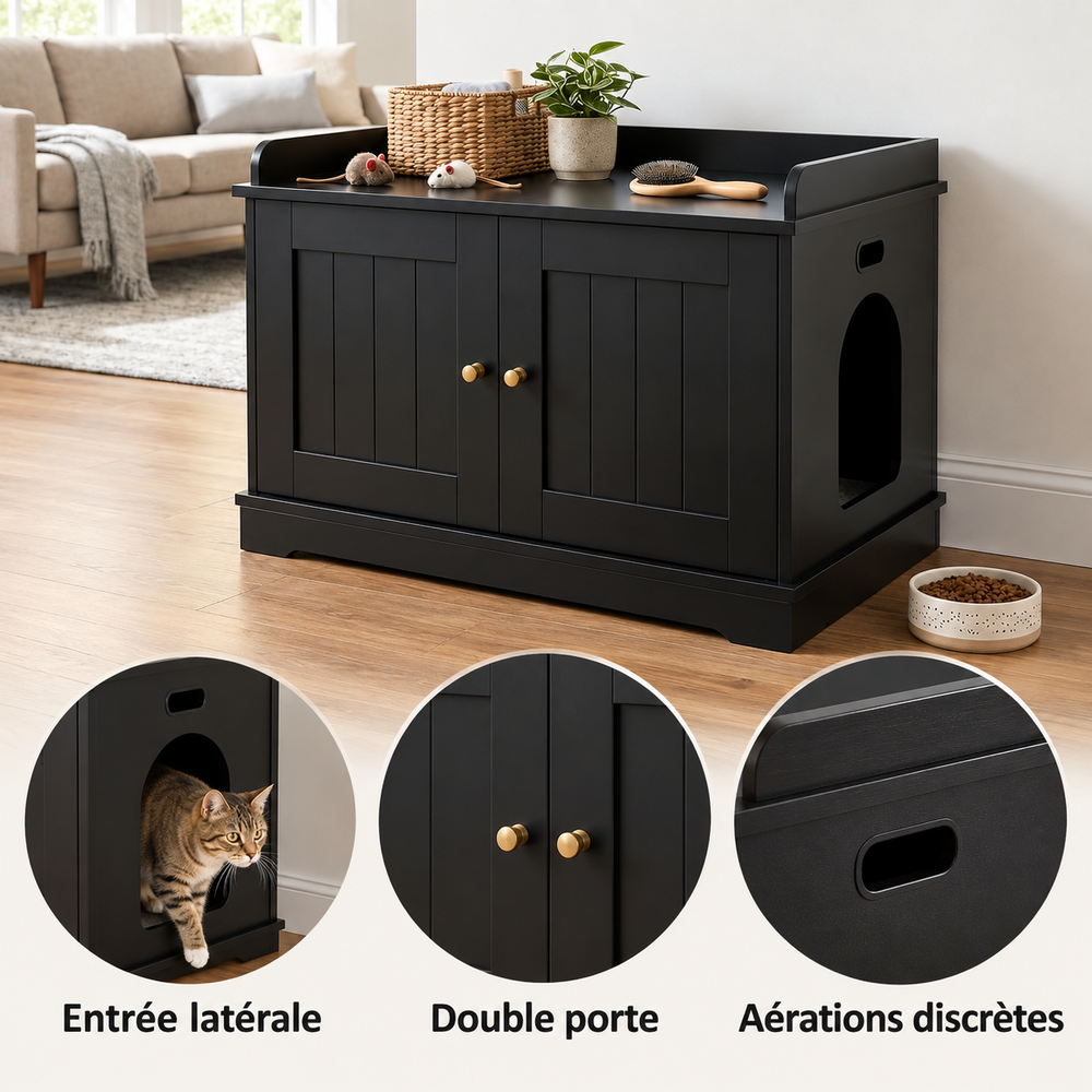 Meuble cache-litière VELKYN — détails pratiques
