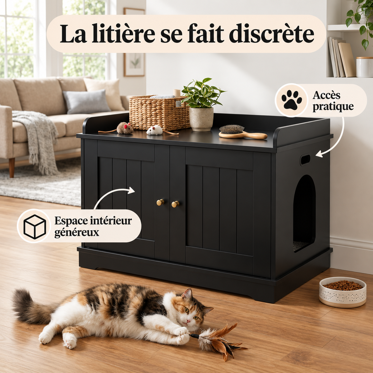 Meuble cache-litière VELKYN — bénéfices pratiques