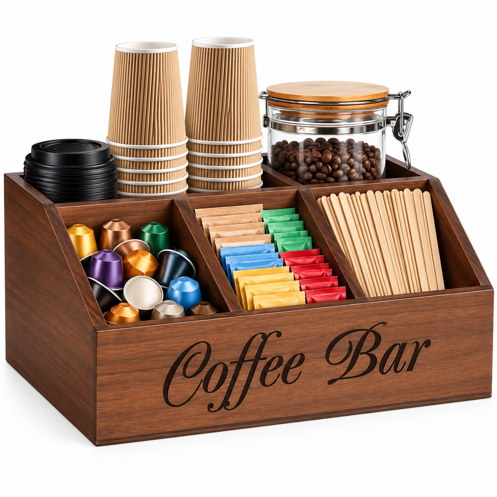 Organiseur pour coin café – Bois, 5 compartiments