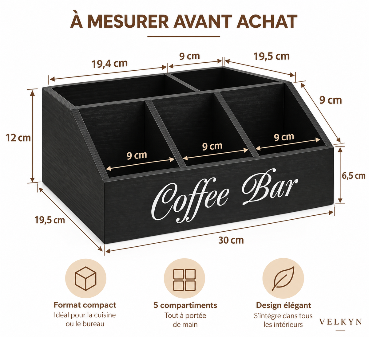 Organiseur pour coin café – Bois, 5 compartiments