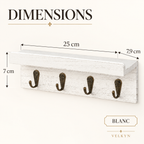 Porte-clés mural blanc – dimensions 25 × 7,9 × 7 cm