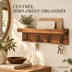 Porte-clés mural brun avec rangement courrier dans une entrée