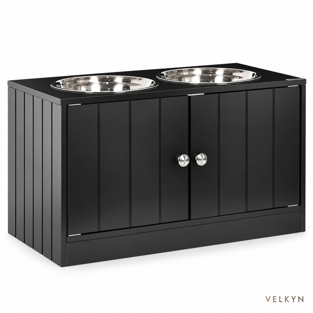 Support de gamelles surélevé VELKYN, vue isométrique sur fond blanc