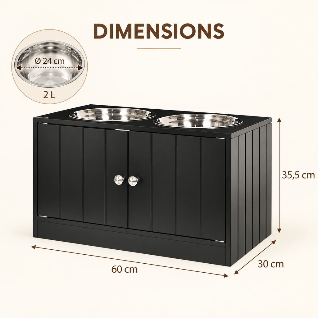 Dimensions du support de gamelles surélevé VELKYN