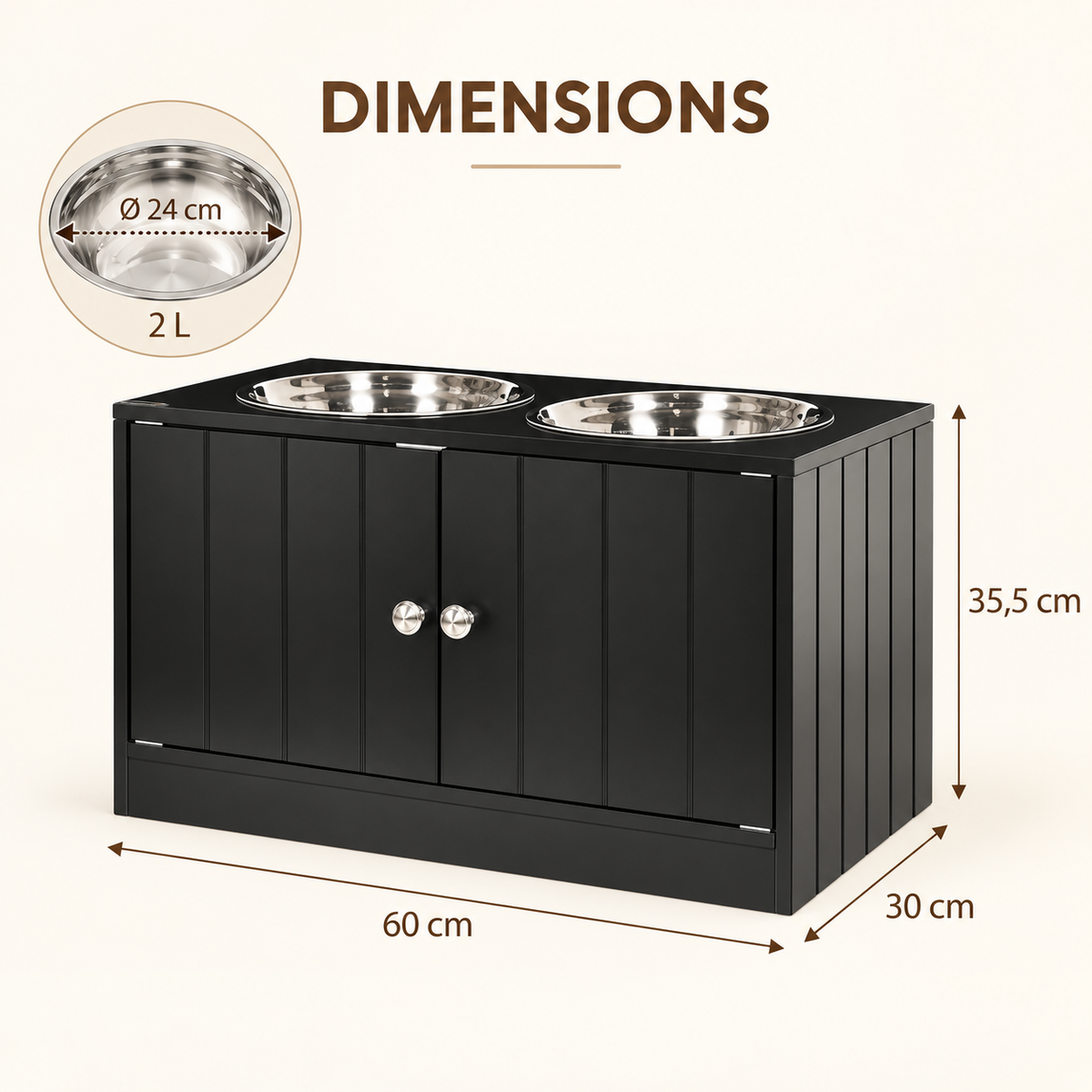 Dimensions du support de gamelles surélevé VELKYN