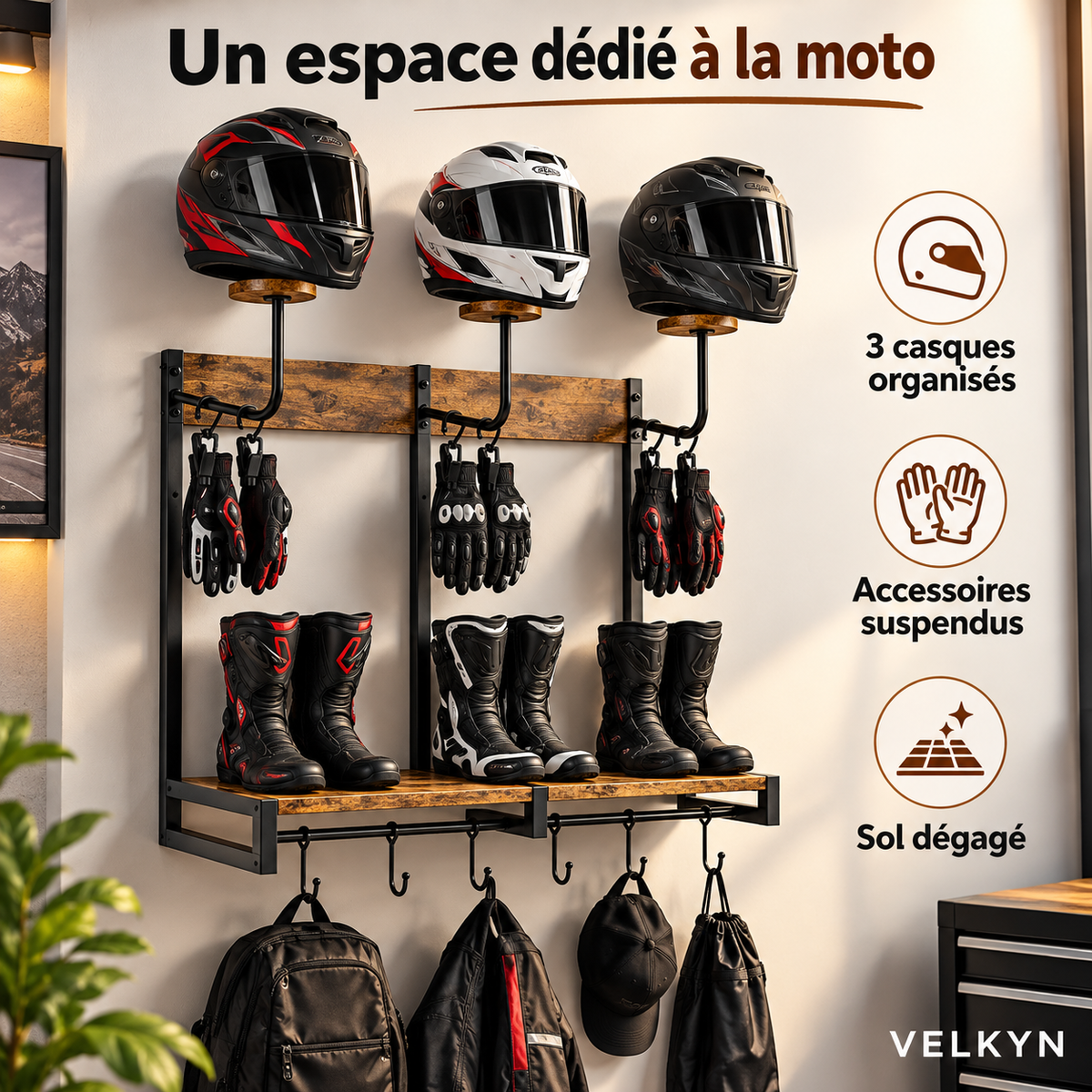 Support mural moto Modèle A VELKYN — bénéfices pratiques