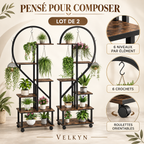 Supports pour plantes Cœur – lot de 2, six niveaux et roulettes
