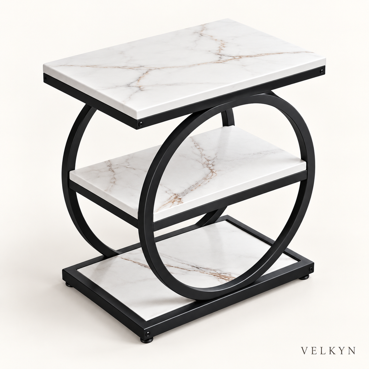 Table à cadre circulaire blanche VELKYN — vue isométrique
