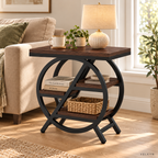 Table d’appoint – 3 niveaux, bois & métal noir