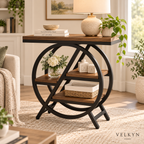 Table d’appoint – 3 niveaux, bois & métal noir
