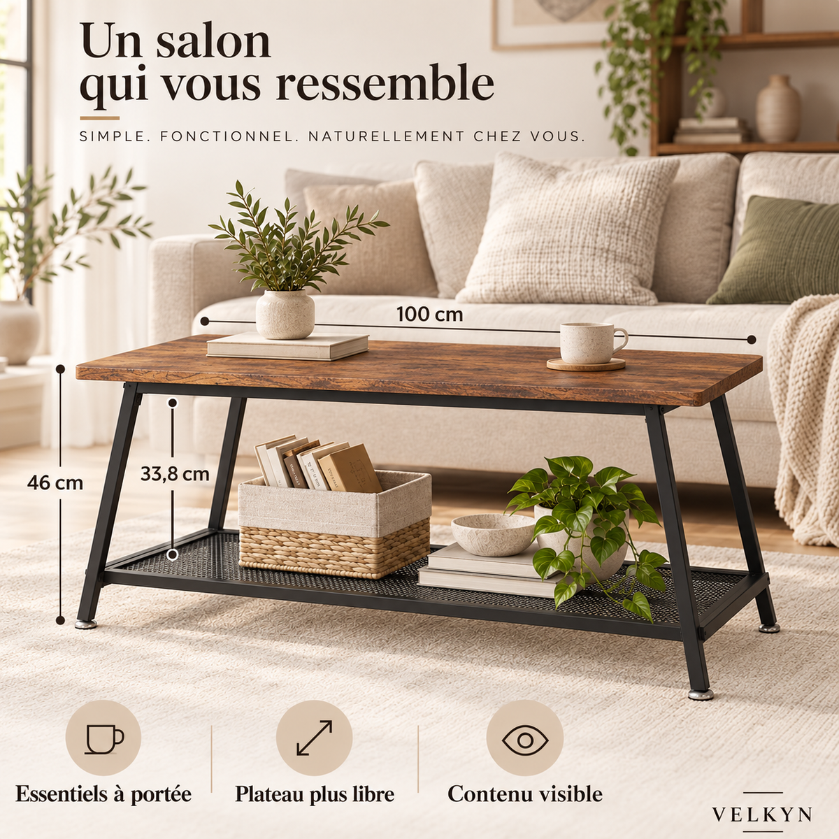 Table basse industrielle – 2 niveaux