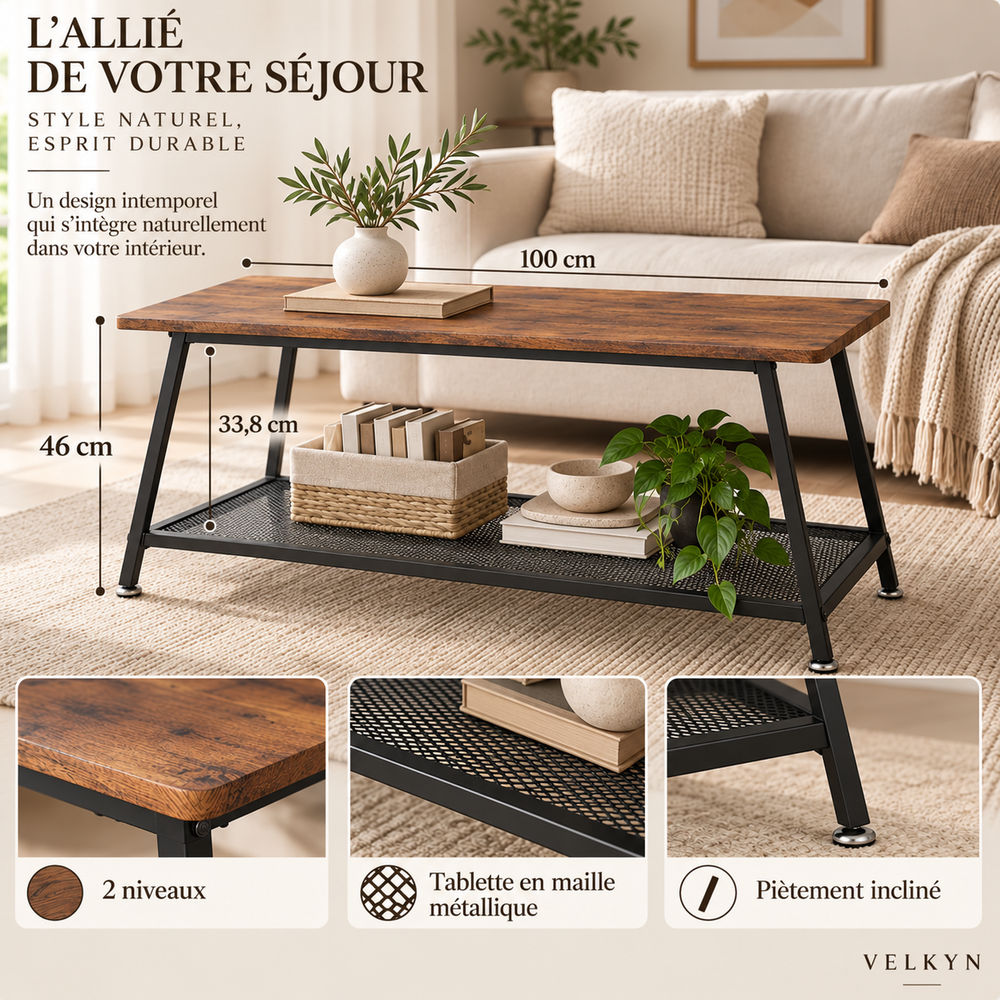Table basse industrielle – 2 niveaux
