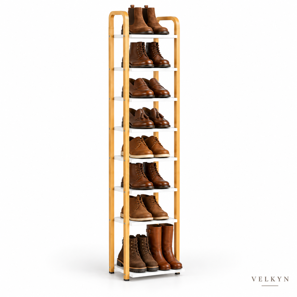 Tour à chaussures – 8 niveaux, bois composite & métal