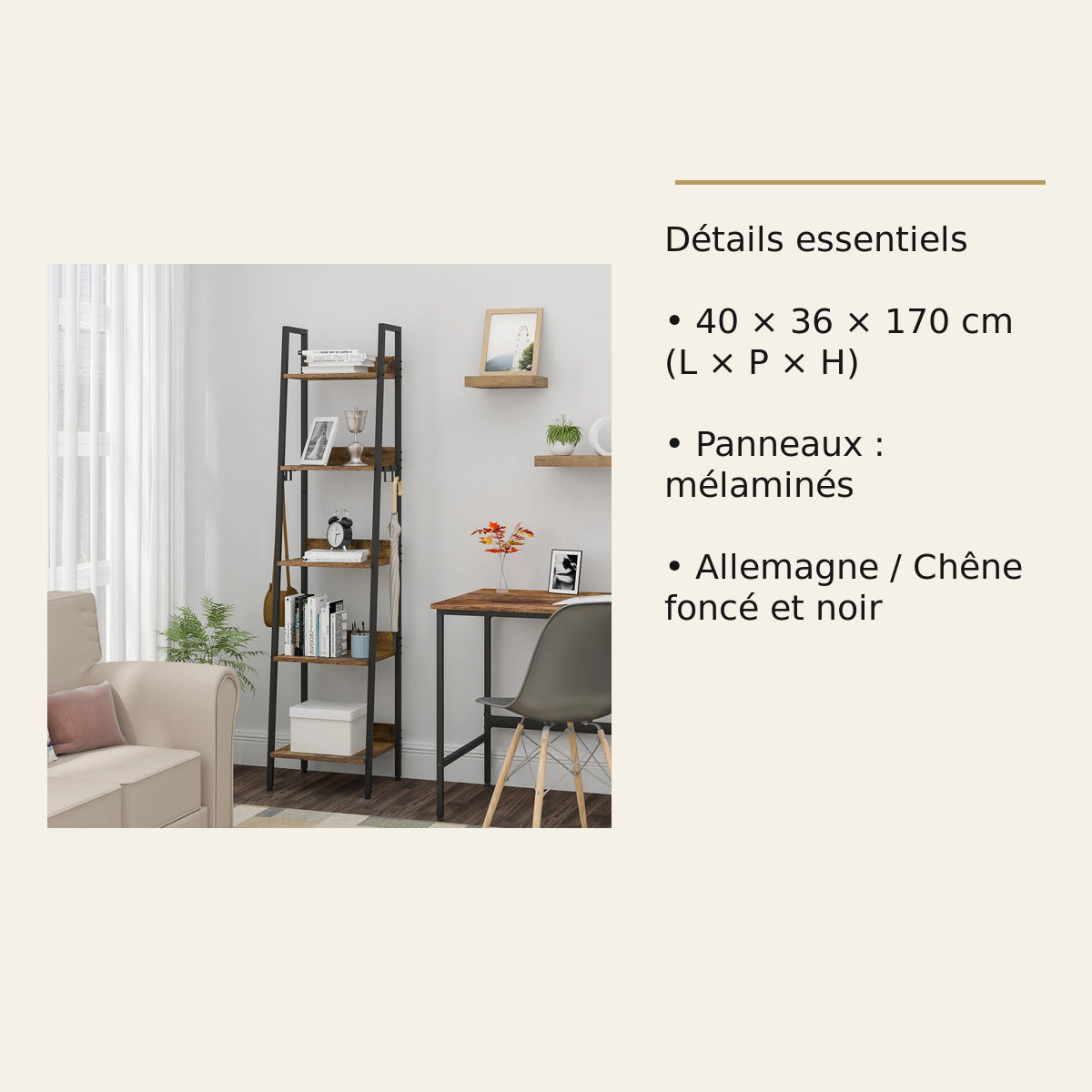 Bibliothèque échelle WOLTU – 5 niveaux – dimensions et caractéristiques
