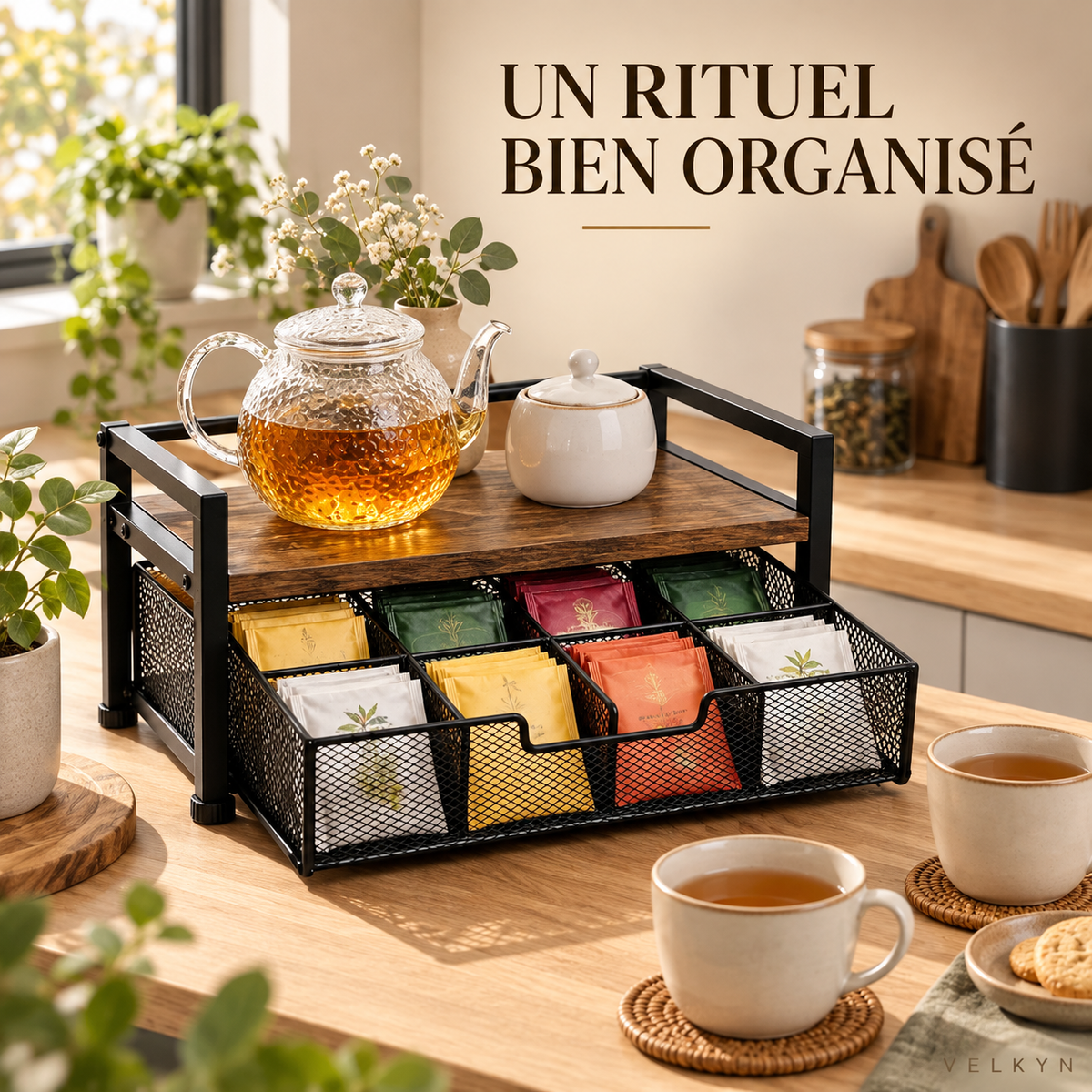 Boîte à thé VELKYN dans une cuisine chaleureuse